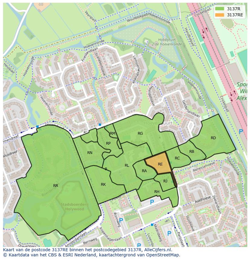 Afbeelding van het postcodegebied 3137 RE op de kaart.