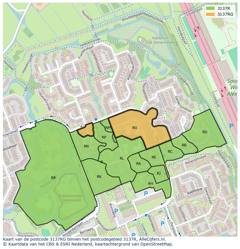 Afbeelding van het postcodegebied 3137 RG op de kaart.
