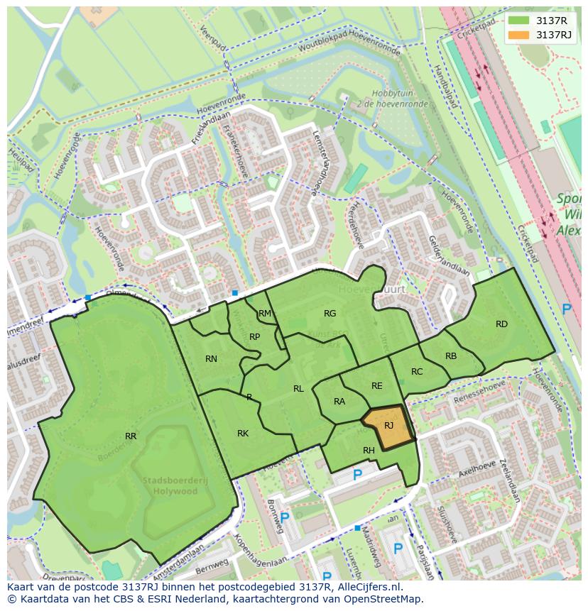 Afbeelding van het postcodegebied 3137 RJ op de kaart.