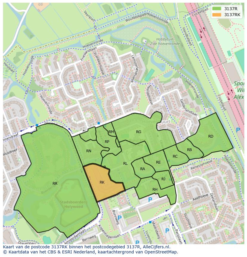 Afbeelding van het postcodegebied 3137 RK op de kaart.