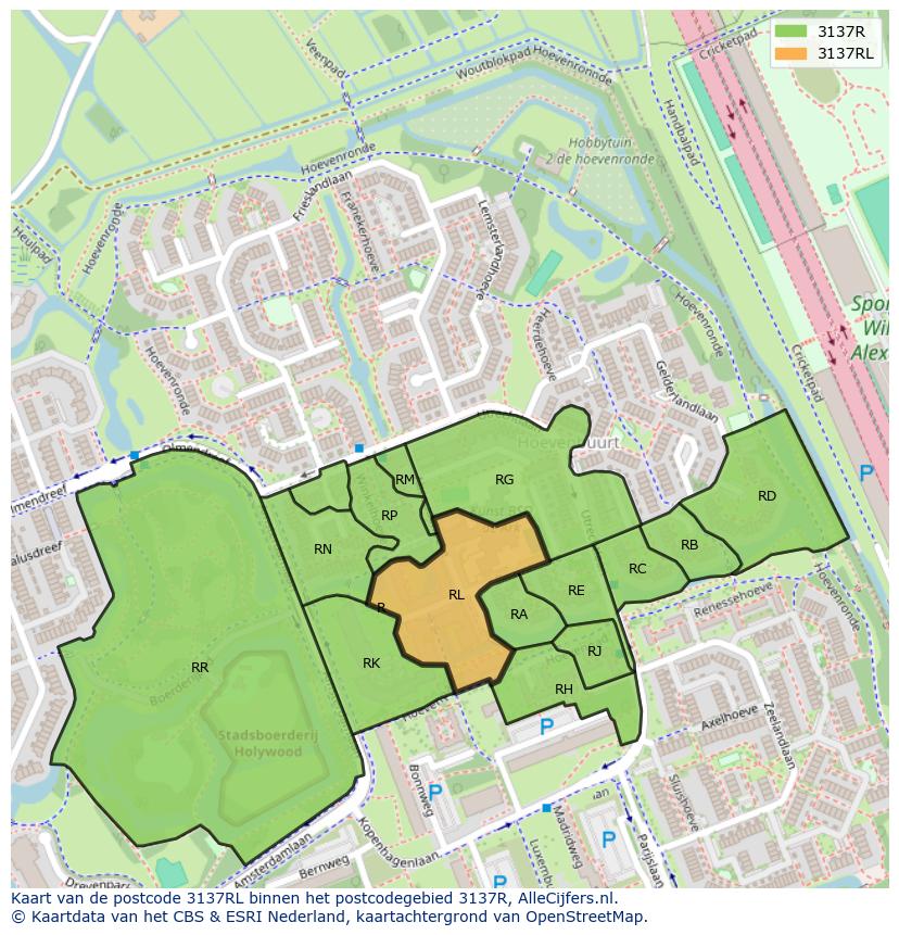 Afbeelding van het postcodegebied 3137 RL op de kaart.