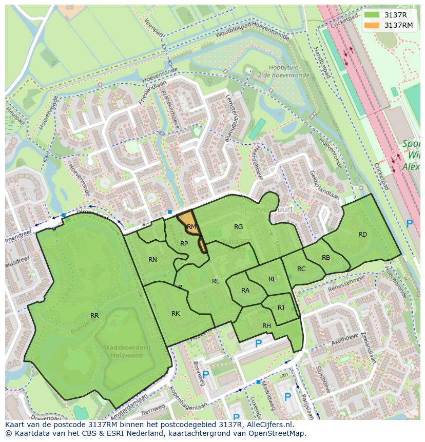 Afbeelding van het postcodegebied 3137 RM op de kaart.
