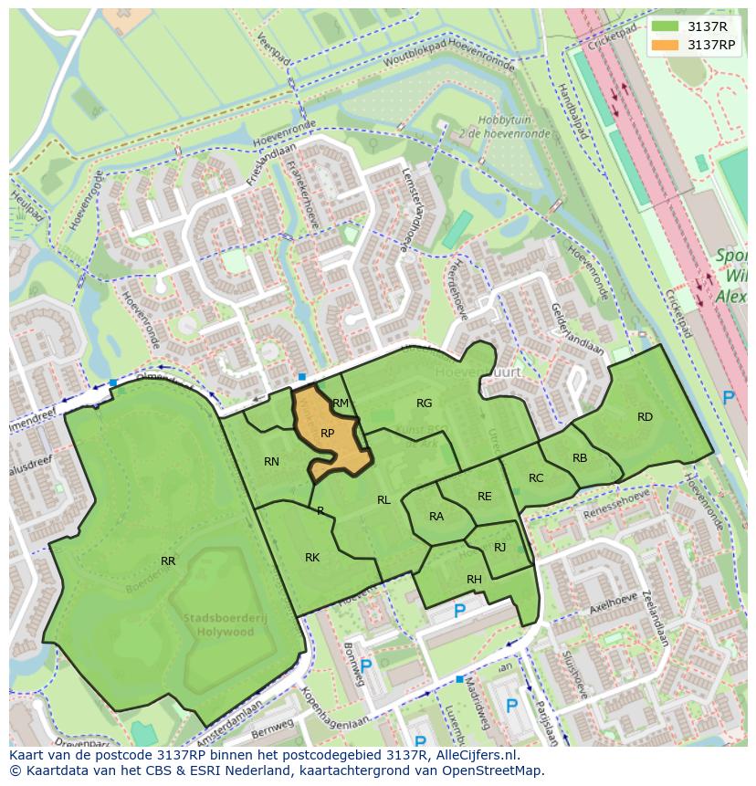 Afbeelding van het postcodegebied 3137 RP op de kaart.