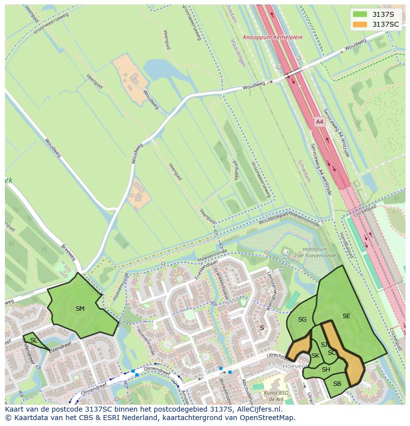Afbeelding van het postcodegebied 3137 SC op de kaart.