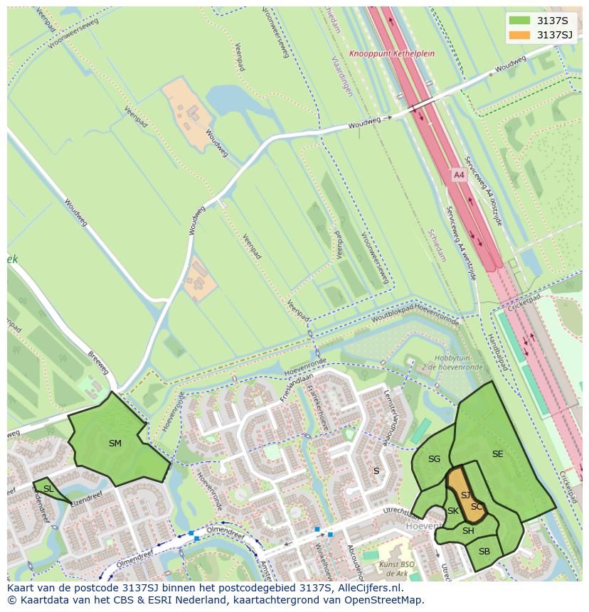 Afbeelding van het postcodegebied 3137 SJ op de kaart.