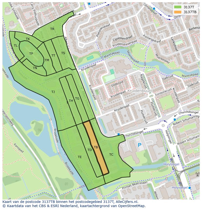 Afbeelding van het postcodegebied 3137 TB op de kaart.