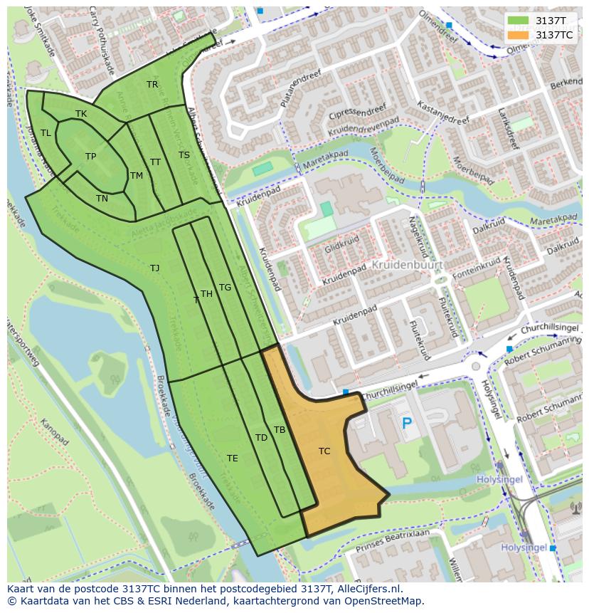 Afbeelding van het postcodegebied 3137 TC op de kaart.