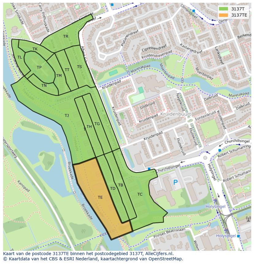 Afbeelding van het postcodegebied 3137 TE op de kaart.