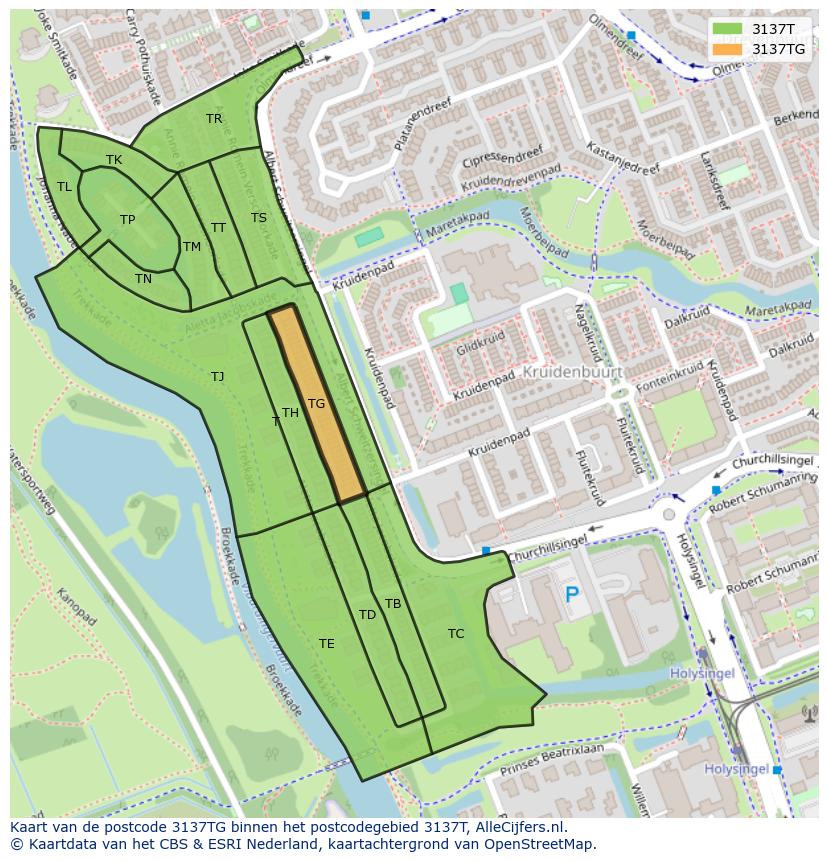 Afbeelding van het postcodegebied 3137 TG op de kaart.