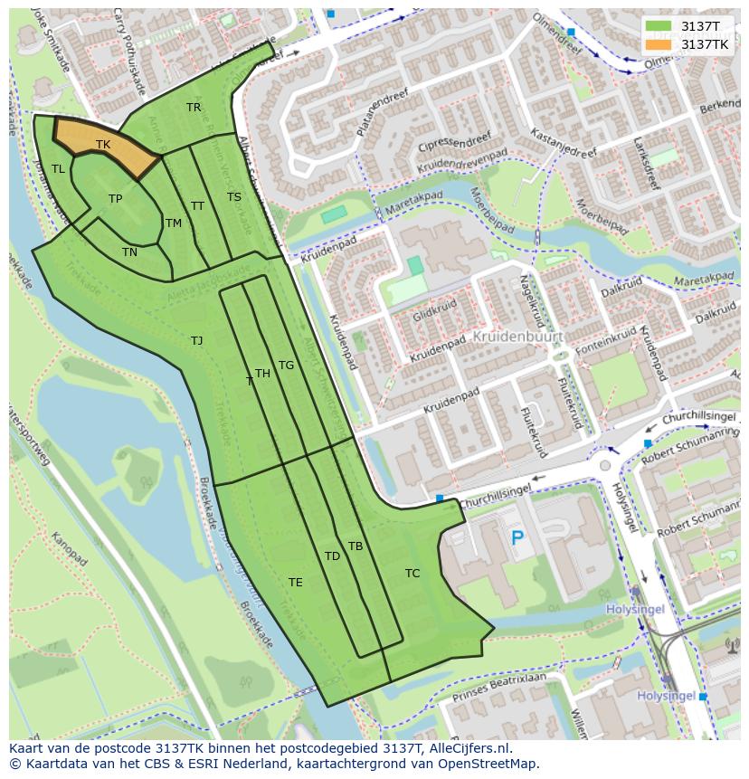 Afbeelding van het postcodegebied 3137 TK op de kaart.