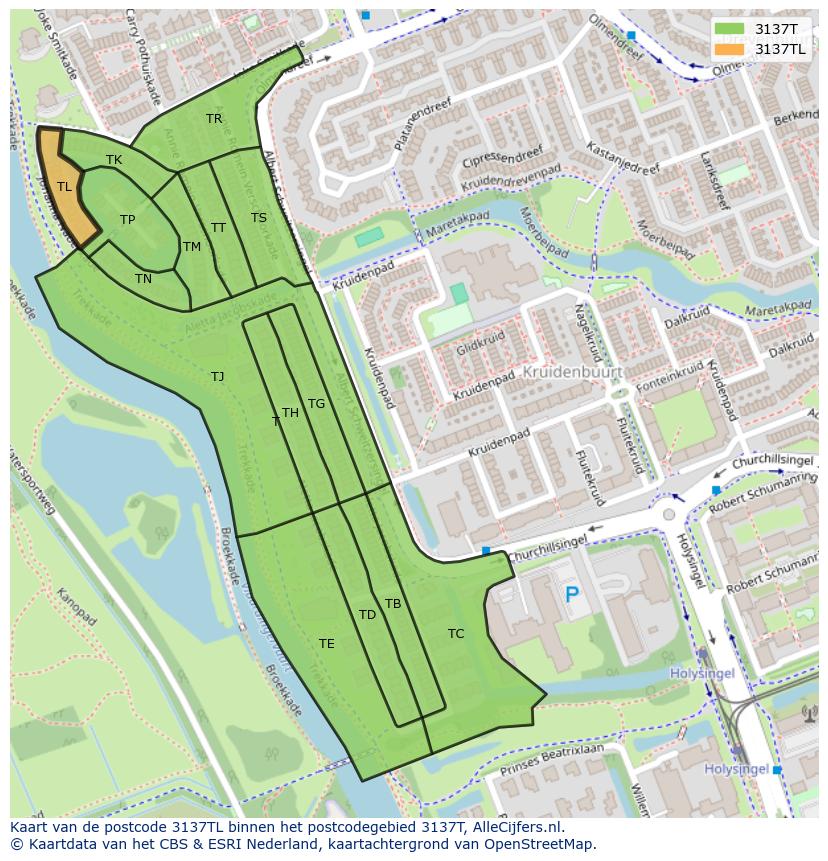 Afbeelding van het postcodegebied 3137 TL op de kaart.