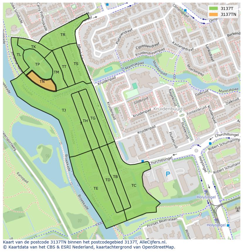 Afbeelding van het postcodegebied 3137 TN op de kaart.