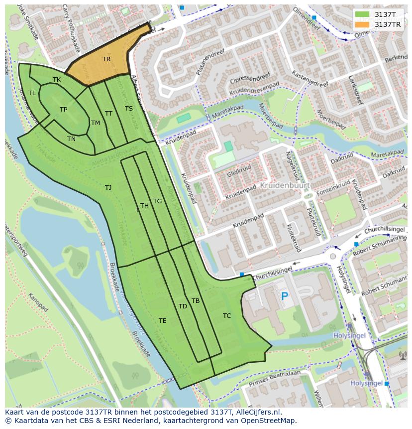 Afbeelding van het postcodegebied 3137 TR op de kaart.