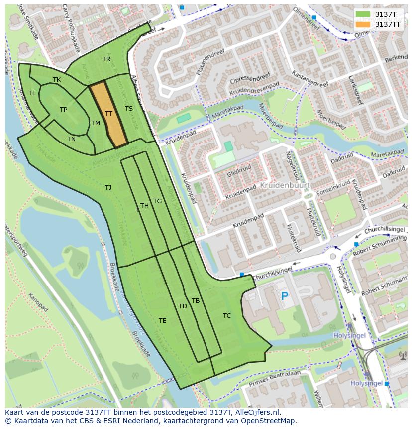 Afbeelding van het postcodegebied 3137 TT op de kaart.
