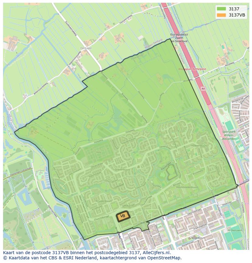 Afbeelding van het postcodegebied 3137 VB op de kaart.