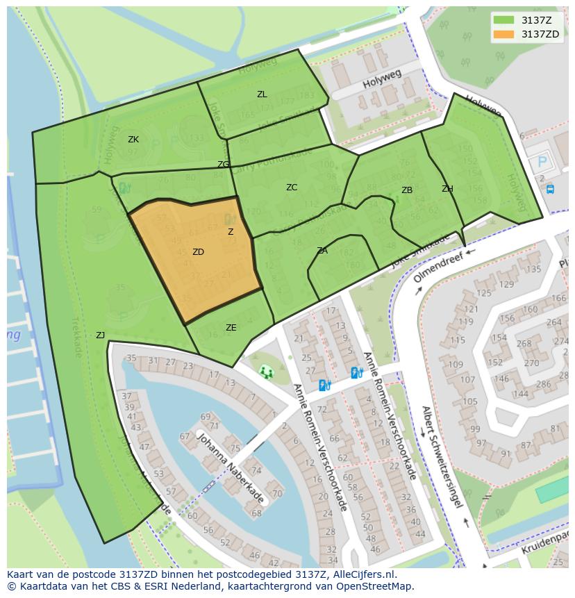 Afbeelding van het postcodegebied 3137 ZD op de kaart.