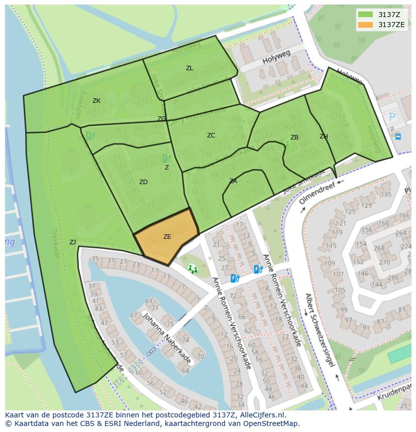 Afbeelding van het postcodegebied 3137 ZE op de kaart.