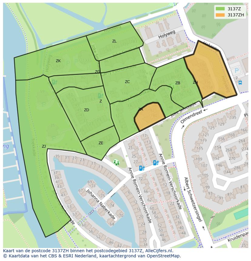 Afbeelding van het postcodegebied 3137 ZH op de kaart.