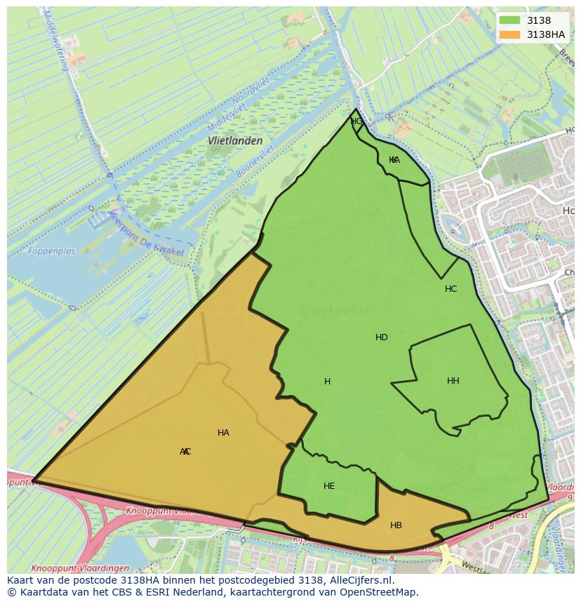 Afbeelding van het postcodegebied 3138 HA op de kaart.