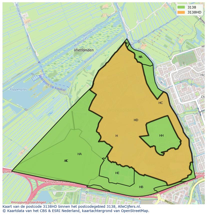 Afbeelding van het postcodegebied 3138 HD op de kaart.