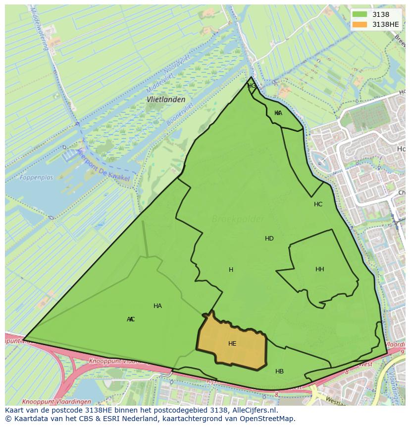 Afbeelding van het postcodegebied 3138 HE op de kaart.
