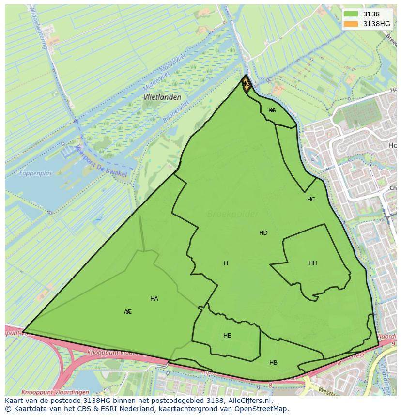 Afbeelding van het postcodegebied 3138 HG op de kaart.