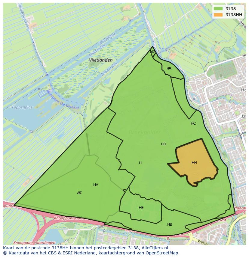 Afbeelding van het postcodegebied 3138 HH op de kaart.