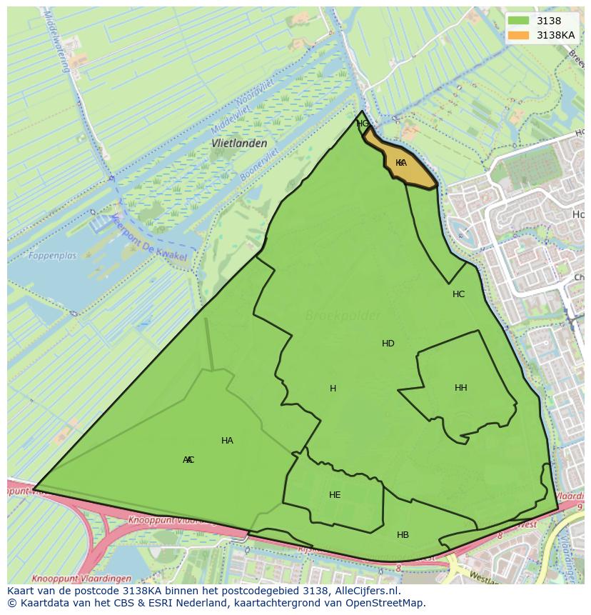 Afbeelding van het postcodegebied 3138 KA op de kaart.