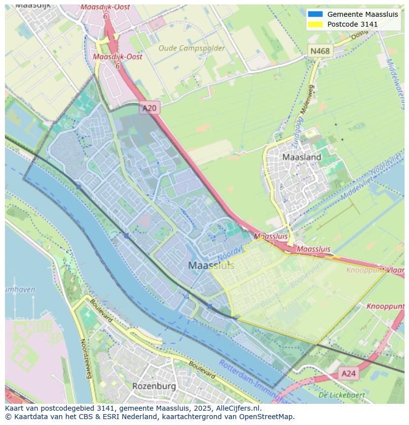Afbeelding van het postcodegebied 3141 op de kaart.