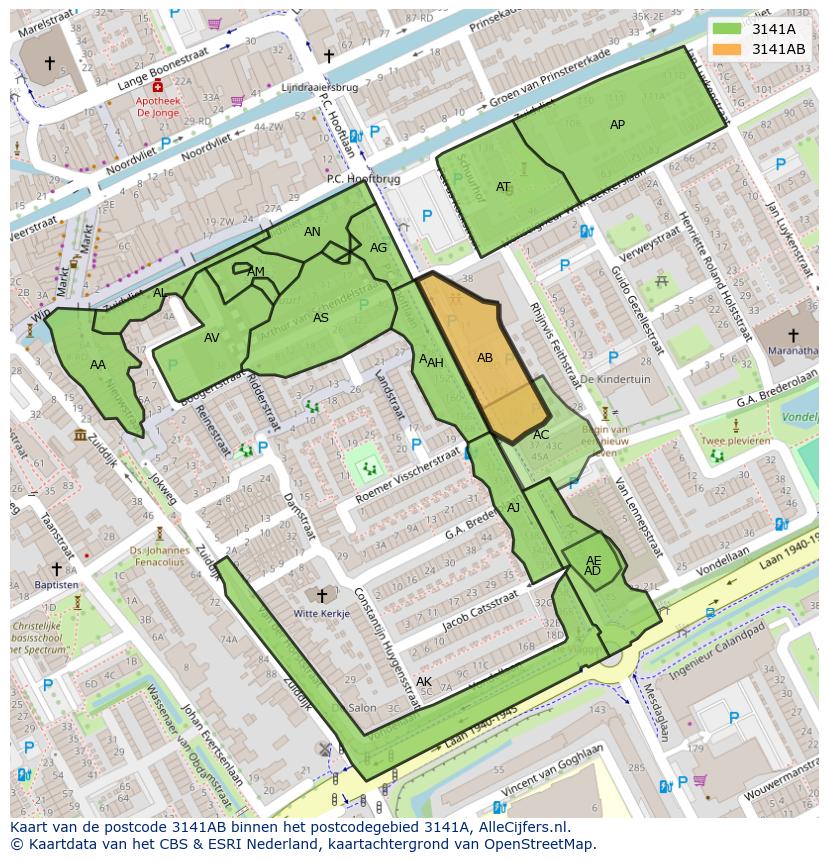 Afbeelding van het postcodegebied 3141 AB op de kaart.