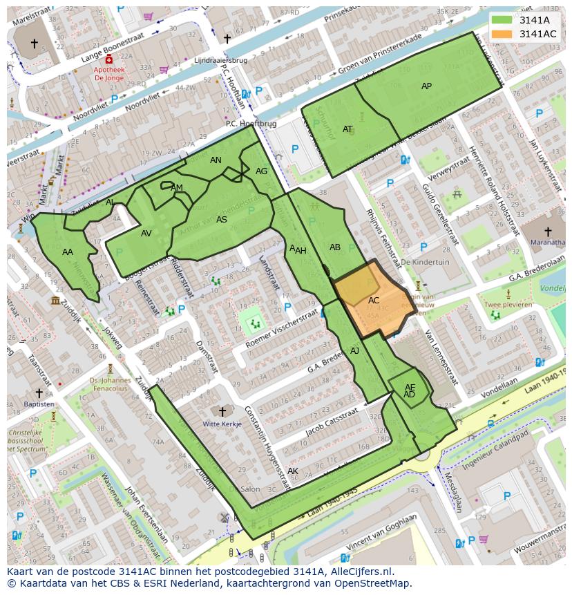 Afbeelding van het postcodegebied 3141 AC op de kaart.