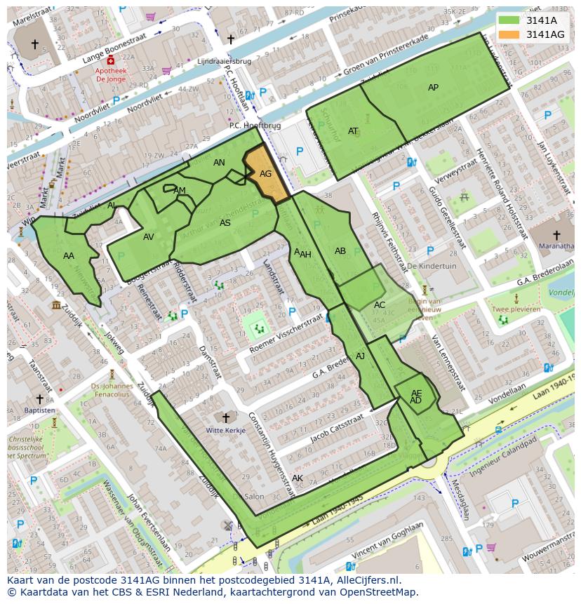 Afbeelding van het postcodegebied 3141 AG op de kaart.