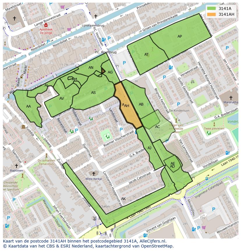 Afbeelding van het postcodegebied 3141 AH op de kaart.