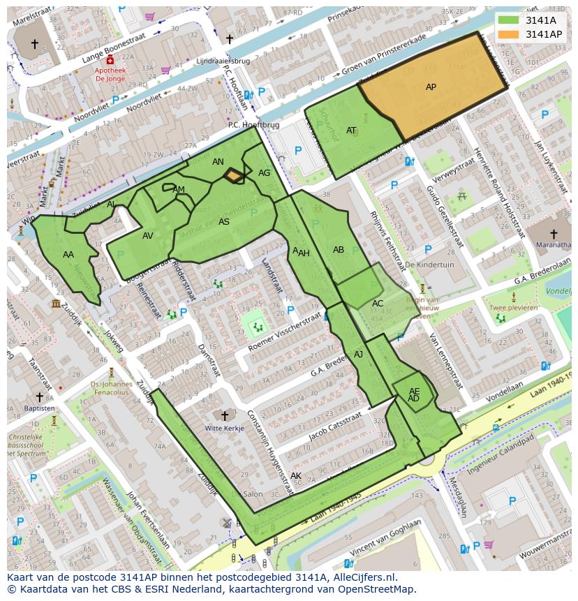 Afbeelding van het postcodegebied 3141 AP op de kaart.