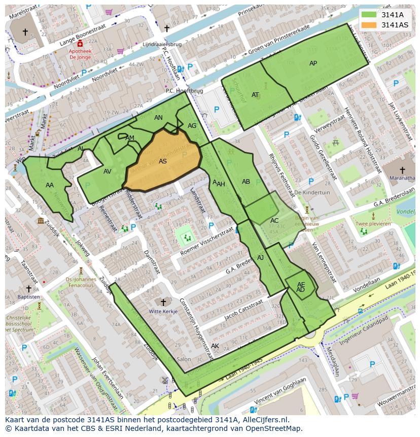 Afbeelding van het postcodegebied 3141 AS op de kaart.