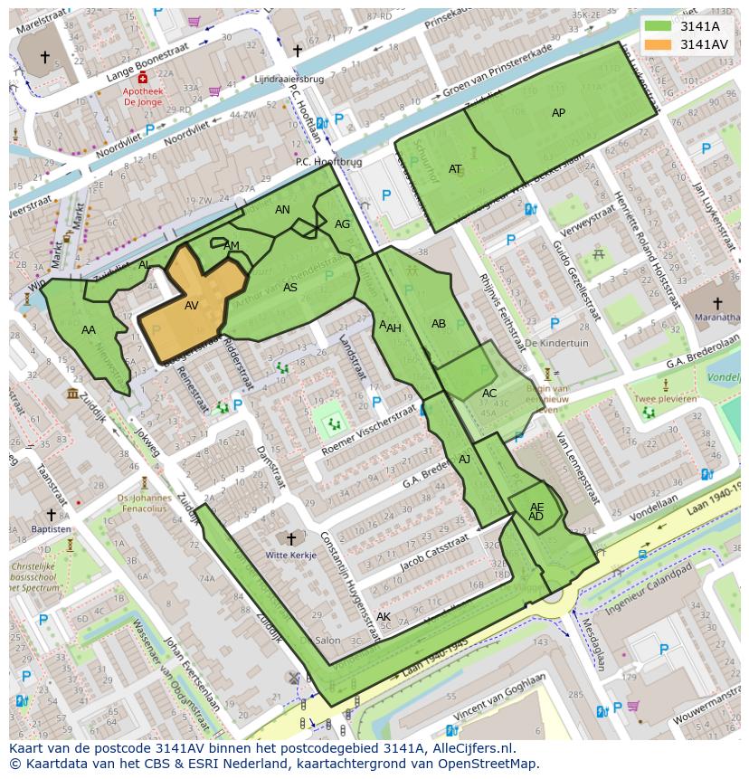 Afbeelding van het postcodegebied 3141 AV op de kaart.