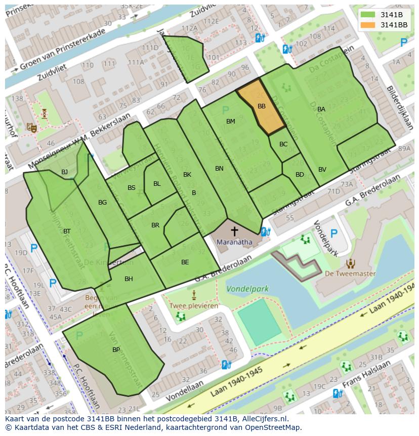 Afbeelding van het postcodegebied 3141 BB op de kaart.