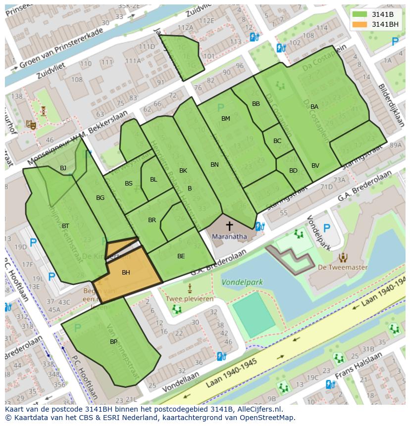 Afbeelding van het postcodegebied 3141 BH op de kaart.