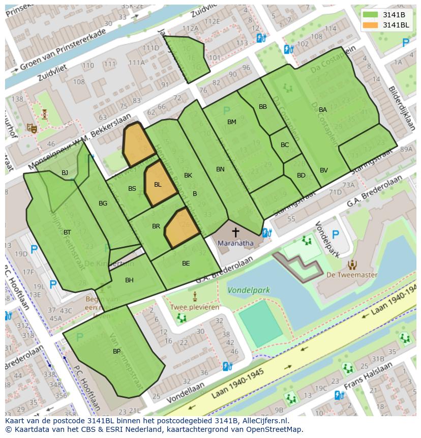 Afbeelding van het postcodegebied 3141 BL op de kaart.