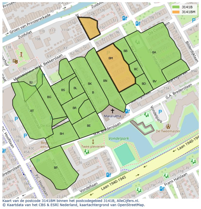 Afbeelding van het postcodegebied 3141 BM op de kaart.