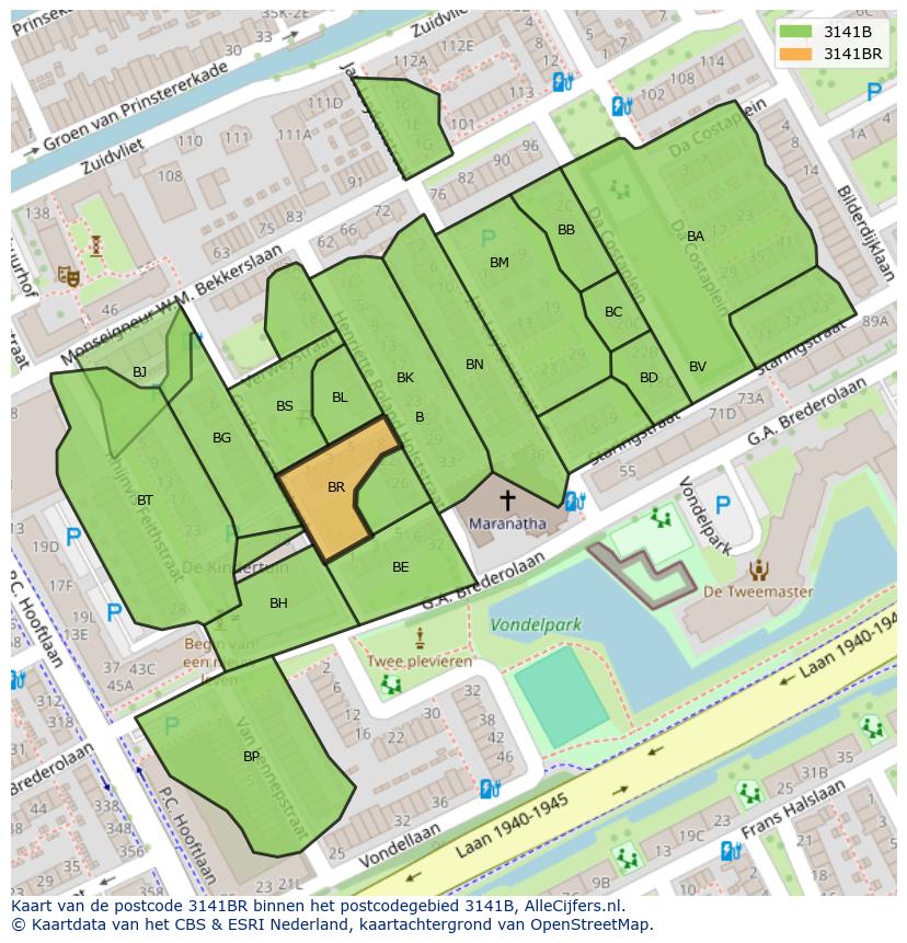 Afbeelding van het postcodegebied 3141 BR op de kaart.