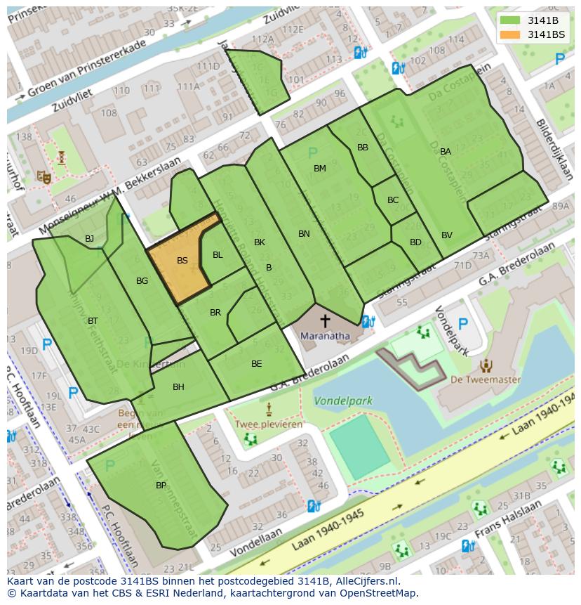 Afbeelding van het postcodegebied 3141 BS op de kaart.
