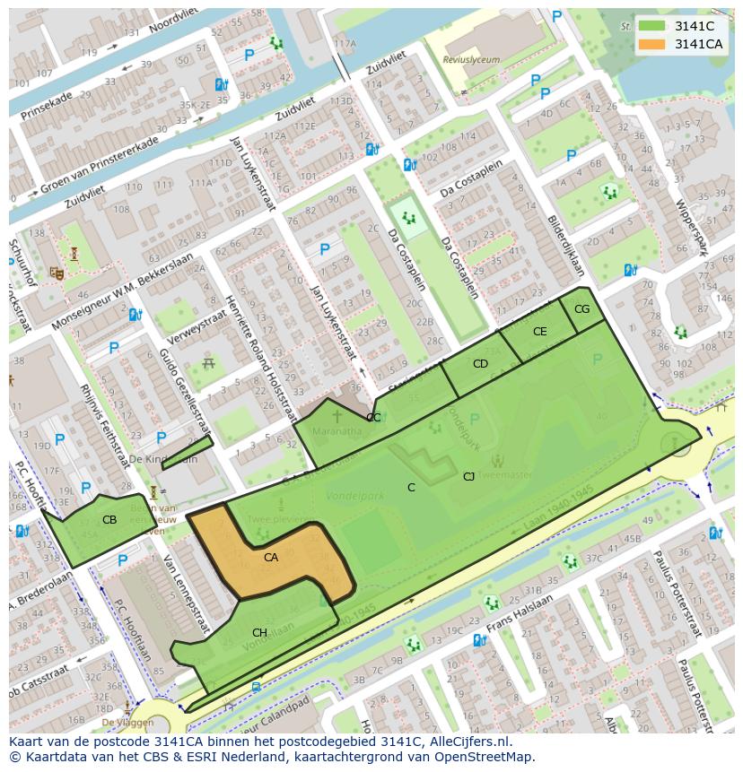Afbeelding van het postcodegebied 3141 CA op de kaart.