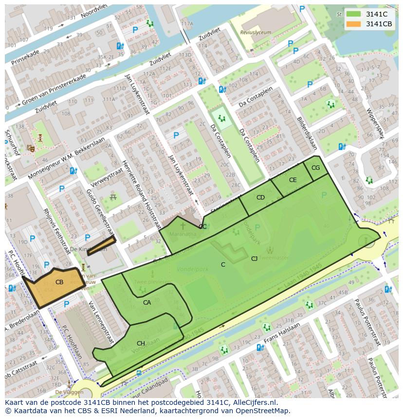 Afbeelding van het postcodegebied 3141 CB op de kaart.