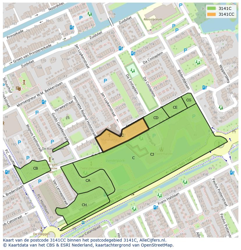 Afbeelding van het postcodegebied 3141 CC op de kaart.