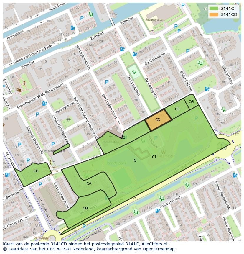 Afbeelding van het postcodegebied 3141 CD op de kaart.