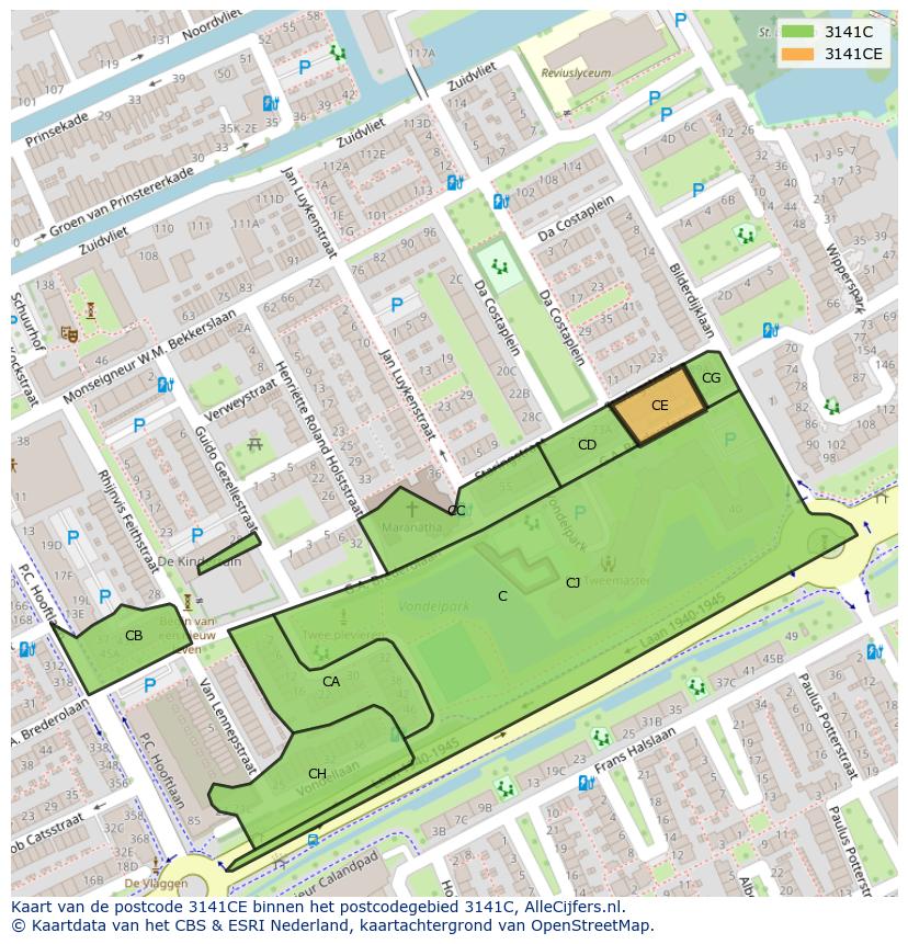 Afbeelding van het postcodegebied 3141 CE op de kaart.