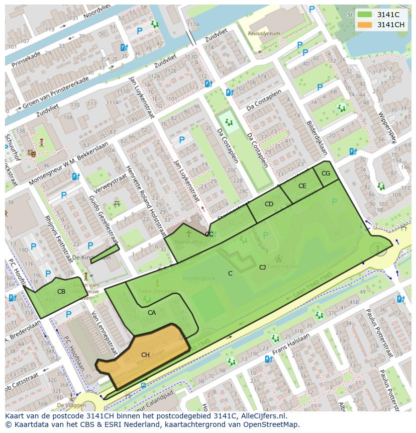 Afbeelding van het postcodegebied 3141 CH op de kaart.
