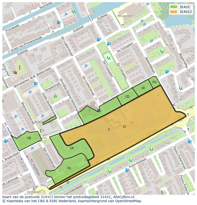 Afbeelding van het postcodegebied 3141 CJ op de kaart.