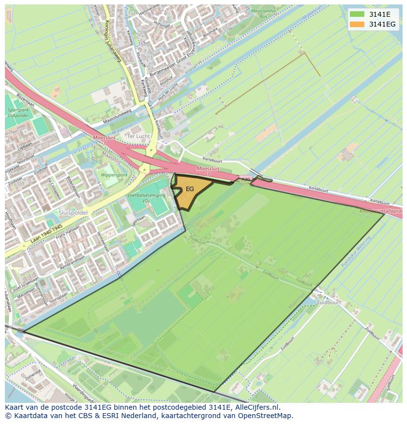 Afbeelding van het postcodegebied 3141 EG op de kaart.